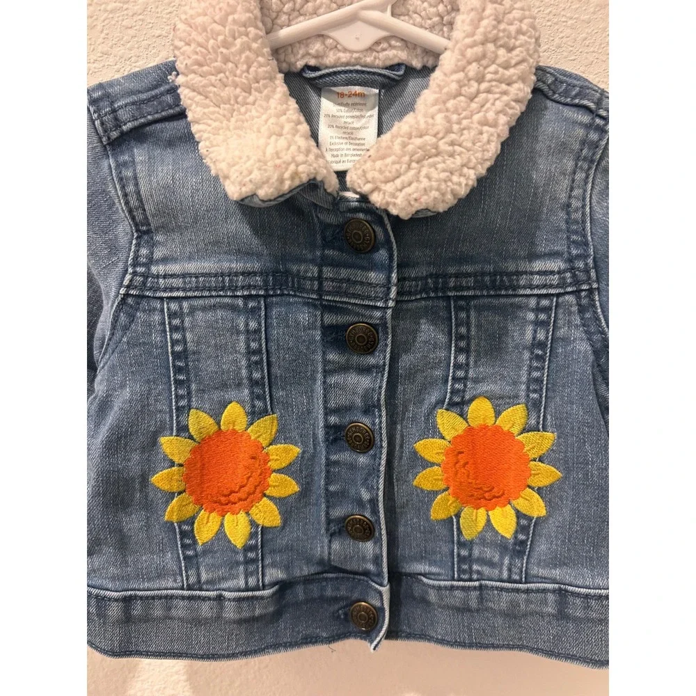 Gymboree Toddler Girls Blue Denim Sunflower Sherpa Collar Jacket 18-24M